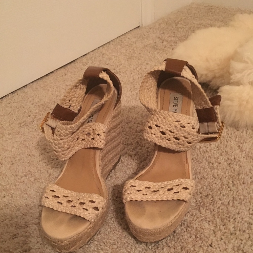 Tan & Brown Steve Madden Wedge Sandals